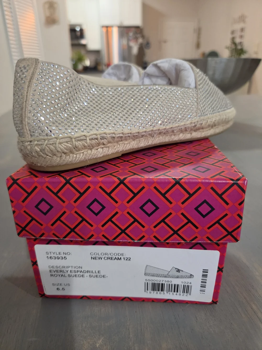 Women's Crystal-Embellished Espadrille Slip-On — Ivory